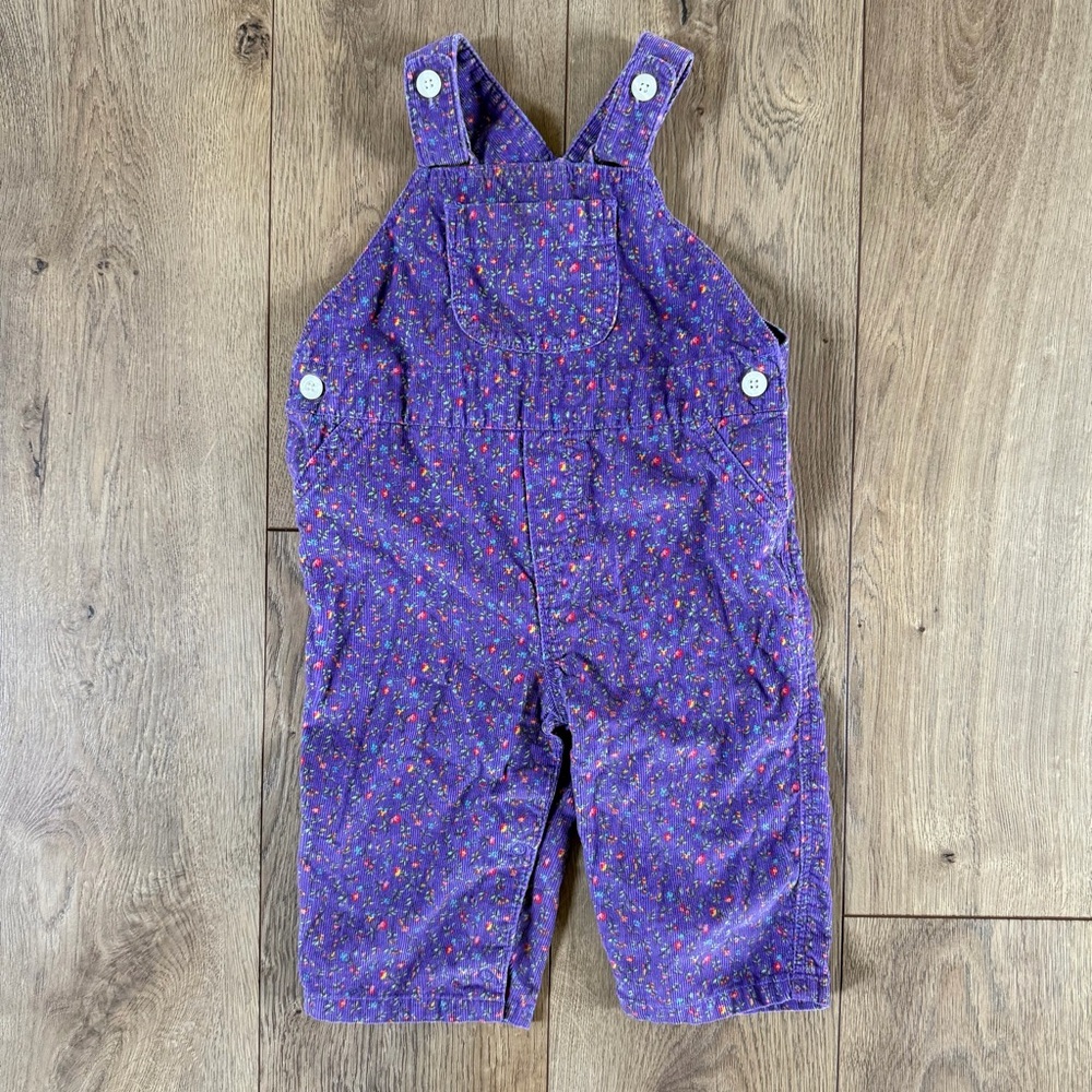 Chaps Baby Girl Purple Floral Corduroy Overalls Size 6 Months